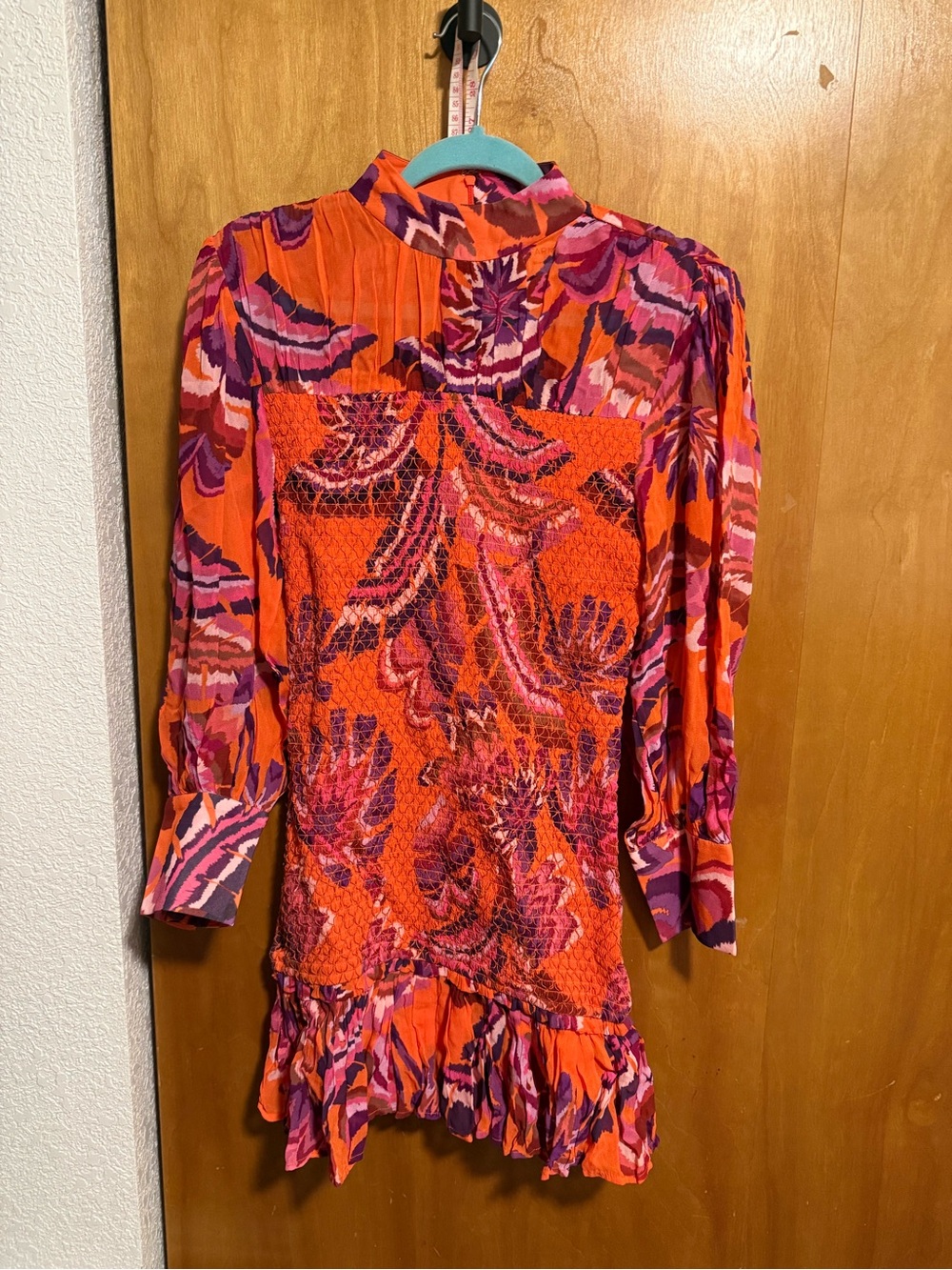 FARM Rio Orange, Pink & Purple Long-Sleeve Ruffle Dress
